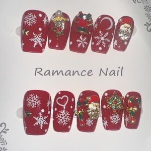 Festive Red Christmas Nail Set